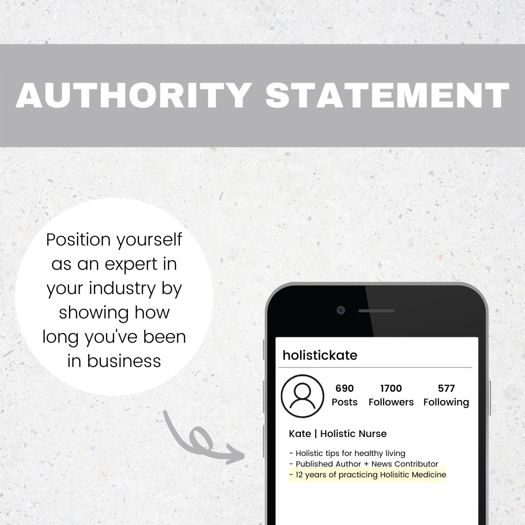 Up your social game by adding an authority statement to your bio. Don't be bashful- show off your experience and recent awards! 
.
.
.
.