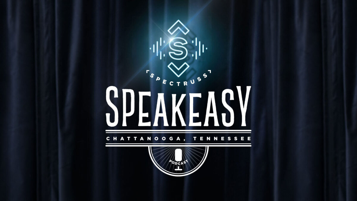 Spectruss Speakeasy marketing podcast logo featuring bold typography and modern branding, based in Chattanooga, Tennessee.