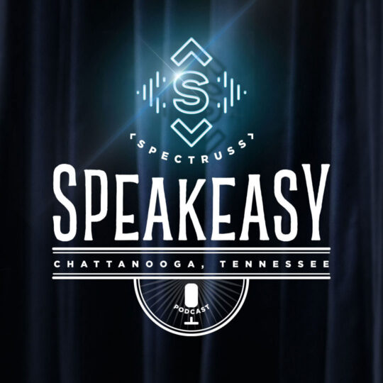 Spectruss Speakeasy marketing podcast logo featuring bold typography and modern branding, based in Chattanooga, Tennessee.