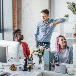 Marketing team having a strategy meeting in a modern office to get more leads