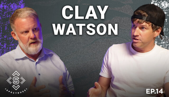 Clay Watson and Sam Silvey engaging in discussion for Spectruss Speakeasy podcast episode 14, focusing on marketing insights and entrepreneurship.