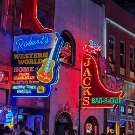 Vibrant neon signs for local businesses at night, illustrating the visual competition to Dominate Local Search Results.