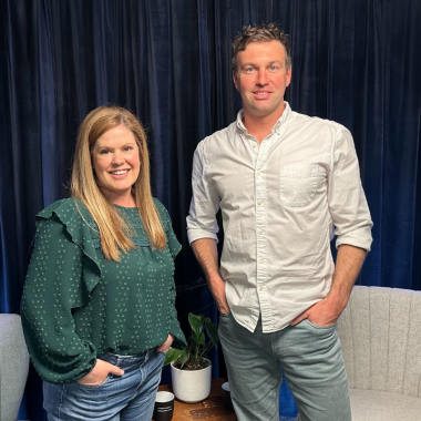 Sam Silvey and Dr. Emily Brewer on set at Spectruss Speakeasy podcast discussing modern dermatology and marketing